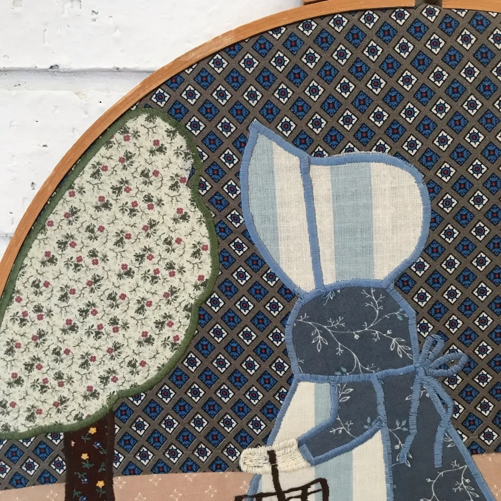 Vintage Wood Embroidery Hoop Wall Art Farmhouse Scene